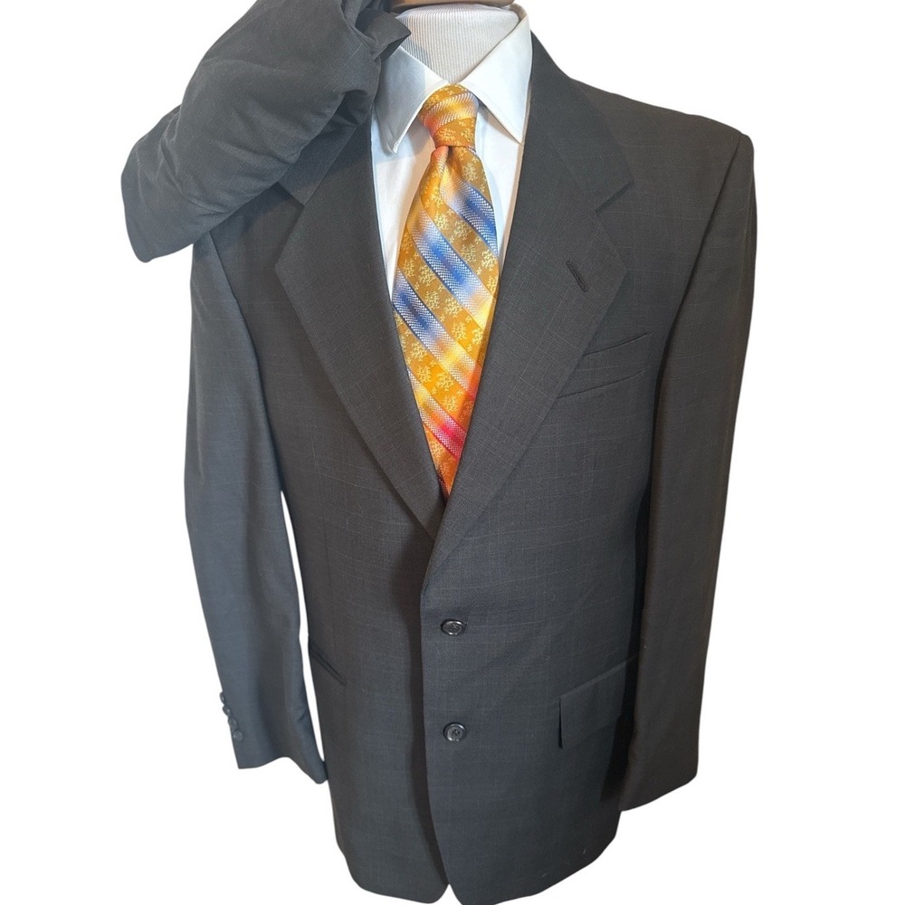 Roberto Villini Italy Made Wool 2 Pc Suit 42R Pants 34 x 30 Brown Plaid Pleated